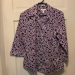 Chico’s purple white polka dot button down